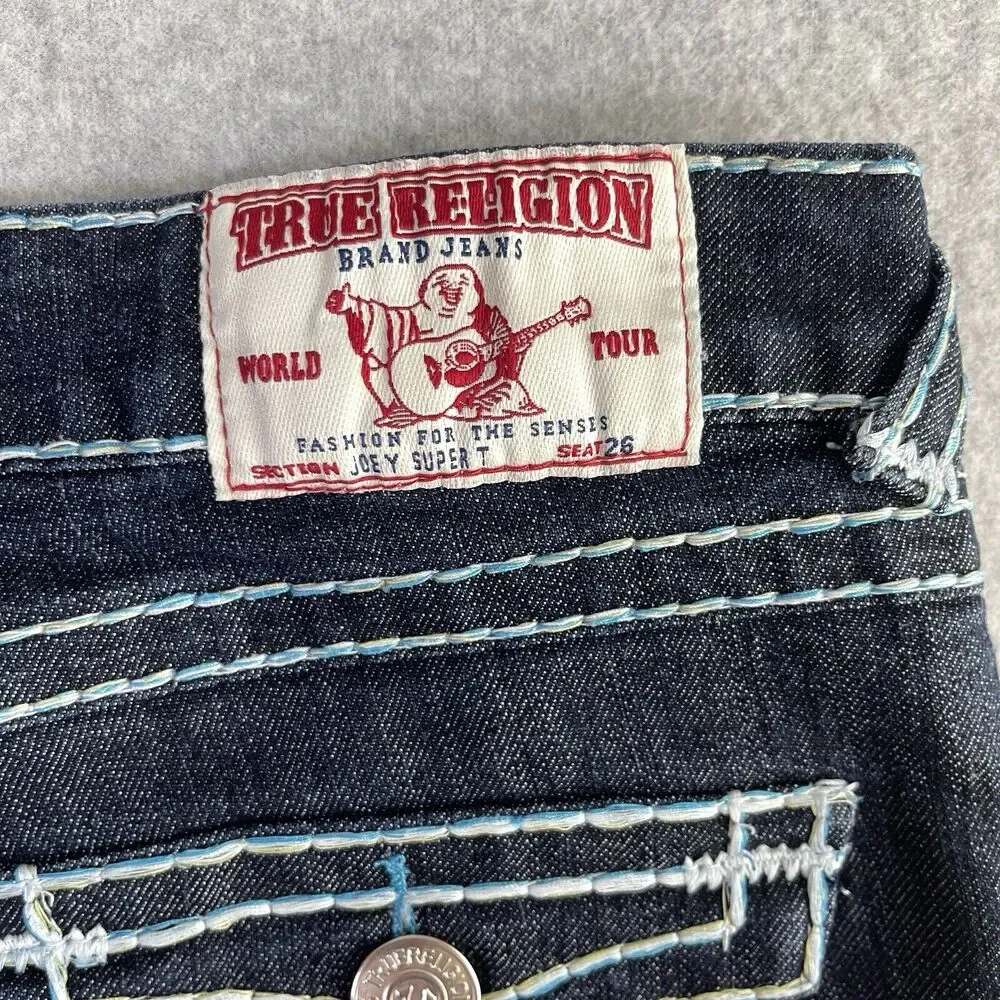 True Religion Joey Super T Jeans Womens 26 Blue White Stitching Straight USA - Picture 15 of 16